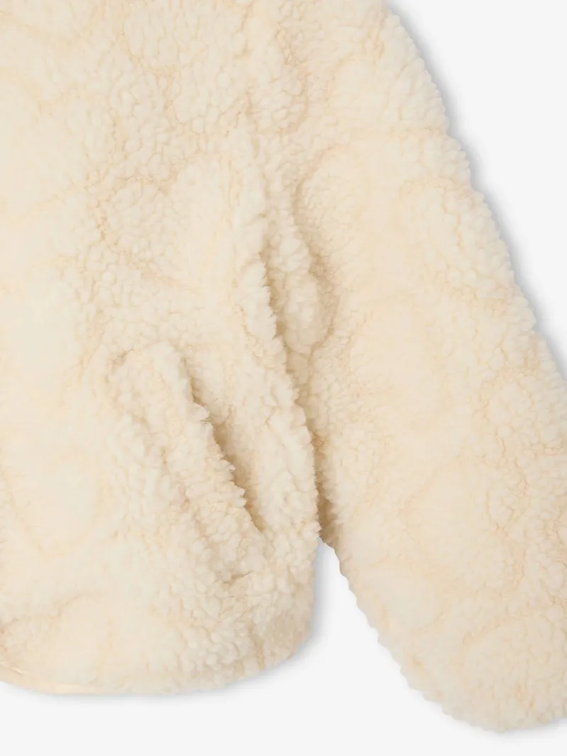 Vertbaudet Vertbaudet Übergangsjacke aus Teddyfleece mit Kapuze und Leopardenmuster Mädchen, Wollweiß, – Produktbild 3 von 3
