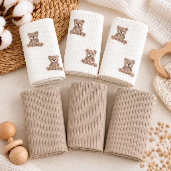 bistyle bistyle Baby Spucktücher 6er Set | 20 x 20 cm | 100 % Bio-Baumwolle | mit kleinen Motiven, Ecru/beige, – Produktbild 3 von 3