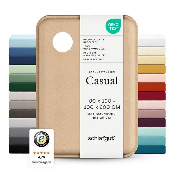 Schlafgut Schlafgut Spannbettlaken Casual Organic - 100% Biobaumwolle, Full white, – Produktbild 5 von 6