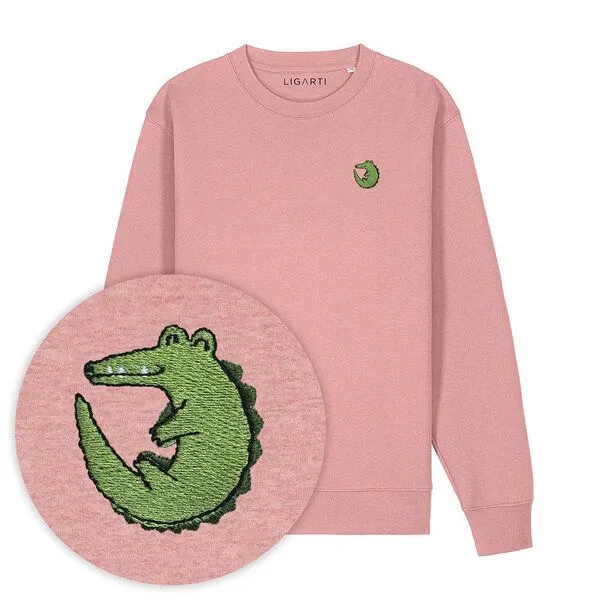 LIGARTI Bestickter Pullover – Ali das Krokodil – LIGARTI Tiermanufaktur, Altrosa, – Produktbild 1 von 3