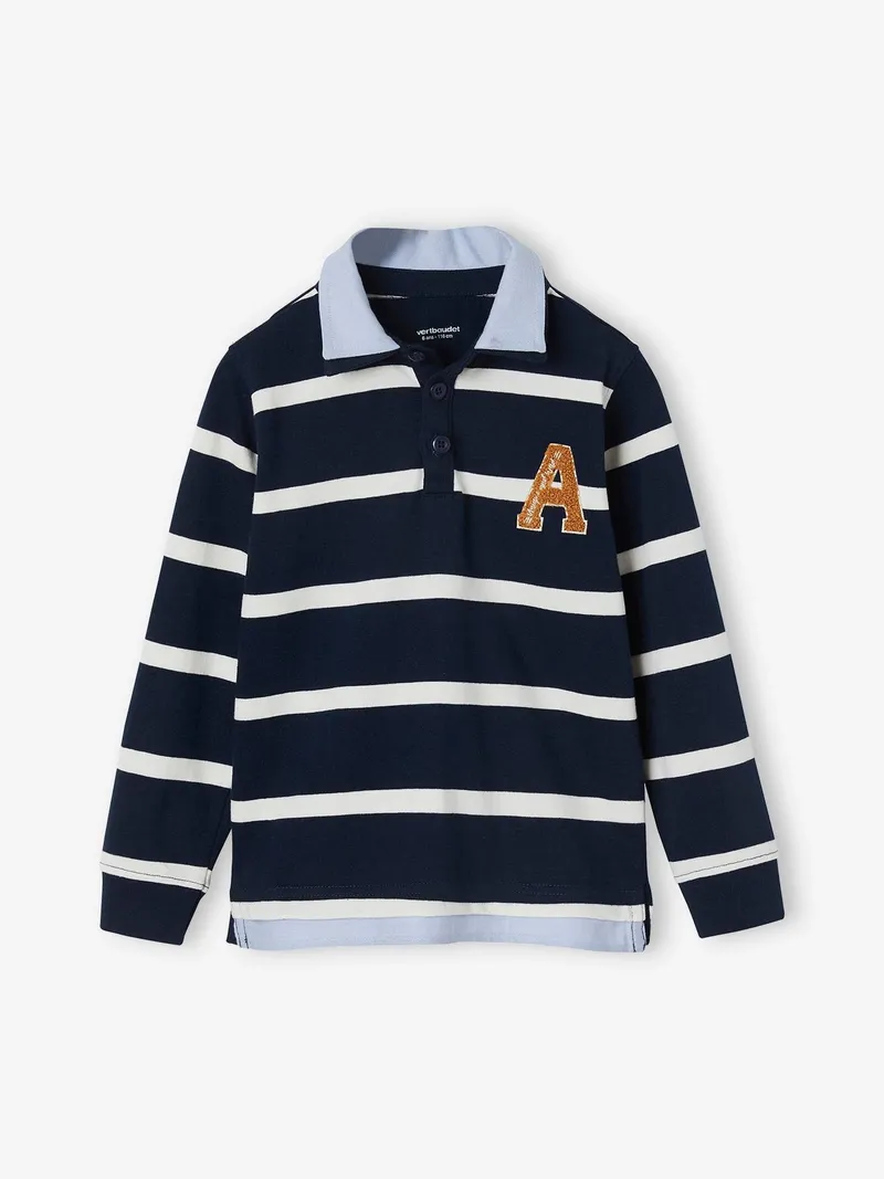 Vertbaudet Jungen Langarm-Poloshirt mit Lageneffekt, Marine, – Produktbild 1 von 3