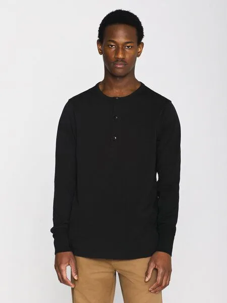 KnowledgeCotton Apparel KnowledgeCotton Apparel Sweatshirt - BO long sleeve henley - aus Bio-Baumwolle, Schwarz (black jet), – Produktbild 1 von 4