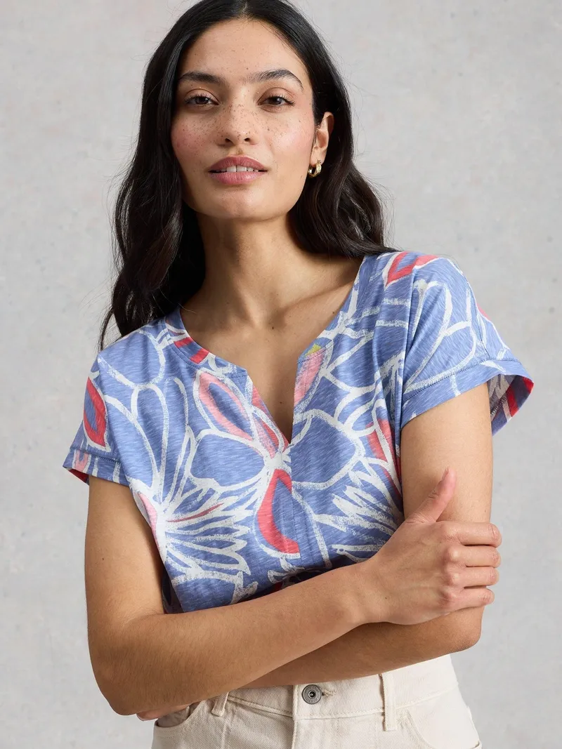 White Stuff T-Shirt Nelly mit Keilausschnitt - 52, Blaugrün print, – Produktbild 3 von 4