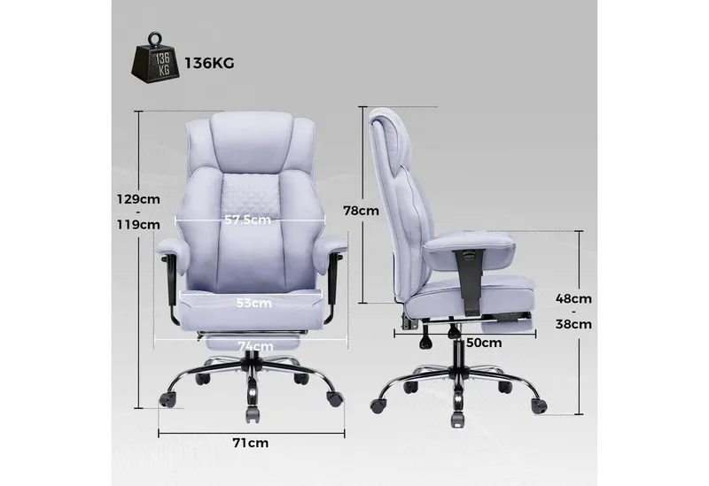 GTPLAYER Gaming-Stuhl für Große und Schwere Personen, ergonomischer Bürostuhl bis 150 kg, 3D Sitzkissen, verstellbar mit Fußstütze für Büro & Gaming, Lila, – Produktbild 5 von 5