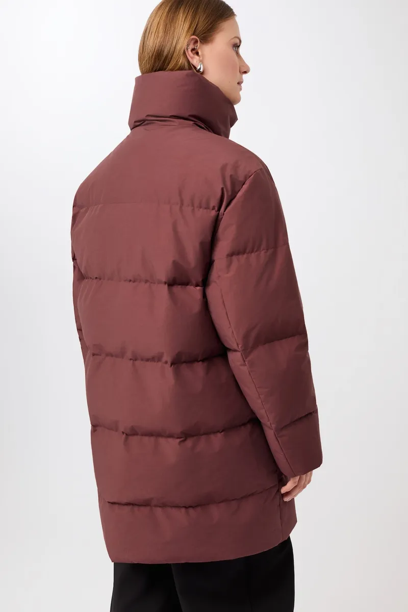 LangerChen LangerChen Damen vegan Jacke Mit Stehkragen Burgunderrot, Dunkelrot, – Produktbild 2 von 2