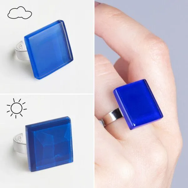 ALEXASCHA ALEXASCHA Geometrischer Statement Ring aus Glas PUREFORM, Saphirblau, – Produktbild 4 von 4
