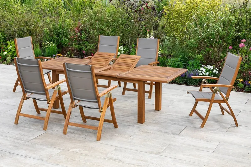 Merxx Merxx Garten-Essgruppe Acapulco, (7-tlg), 6 Stühle mit ausziehbarem Tisch, Braun|grau, – Produktbild 1 von 3