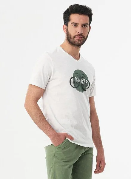 ORGANICATION ORGANICATION T-Shirt aus Bio-Baumwolle mit Fahrrad-Print, Off white, – Produktbild 3 von 4