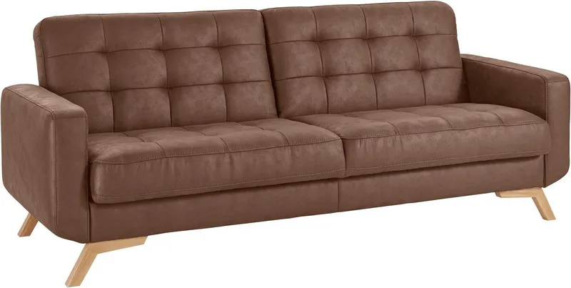 exxpo - sofa fashion 3-Sitzer Fiord, aktuelles Design, tolle Detailverarbeitung im Sitz und Rücken, bequem, wahlweise Kippcouch mit Bettfunktion und Bettkasten, Holzfuß, Braun, – Produktbild 3 von 5