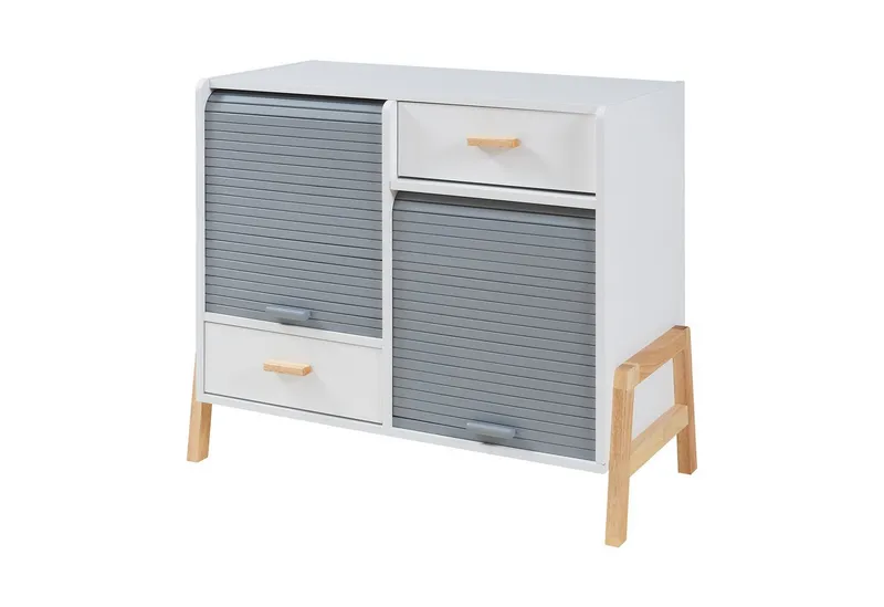 en.casa Kommode, Sideboard »Kvaefjord« 72x80x40 cm mit zwei Jalousietüren Weiß/Grau, Weiß, – Produktbild 1 von 4