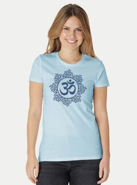 Peaces.bio - handbedruckte Biomode Peaces.bio - handbedruckte Biomode Bio-Damen-T-Shirt "Classic Om", Hellblau, – Produktbild 2 von 2
