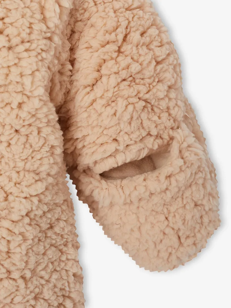 Vertbaudet Vertbaudet Winteroverall mit Kapuze Neugeborenen Fellimitat, Sandfarben, – Produktbild 3 von 3