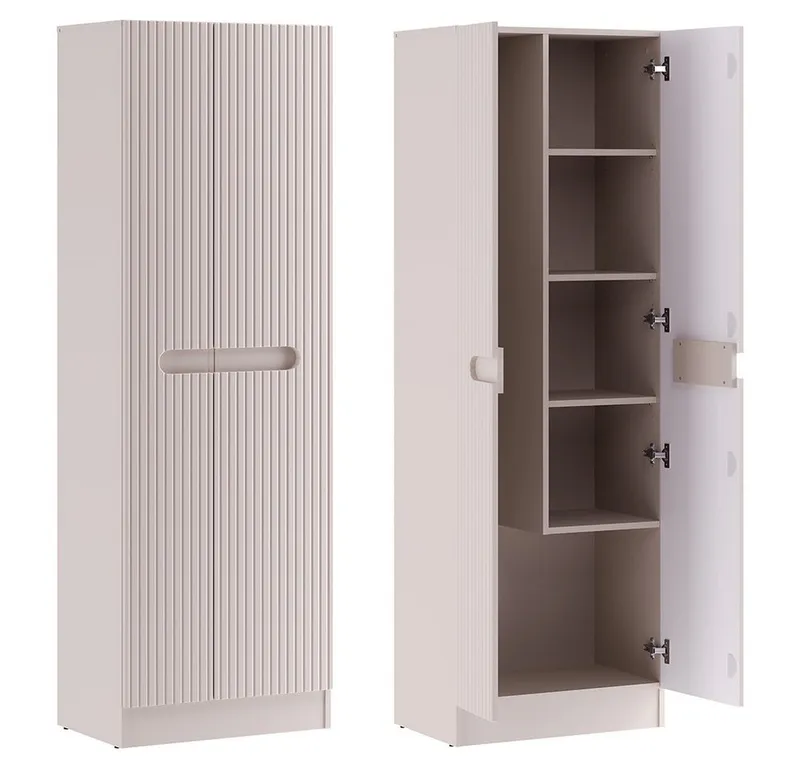 Lomadox Hochschrank NEWPORT-56-CASHMERE 60 cm breit in kaschmir, gerillte Front, 2 Türen, Weiß, – Produktbild 1 von 5