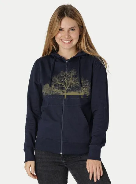Peaces.bio - handbedruckte Biomode Peaces.bio - handbedruckte Biomode Zip-Hoodie Landscape Damen, Navy, – Produktbild 2 von 2
