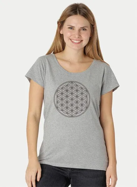 Peaces.bio - handbedruckte Biomode Peaces.bio - handbedruckte Biomode Loosefit Shirt Die Blume des Lebens, Hellgrau, – Produktbild 1 von 2