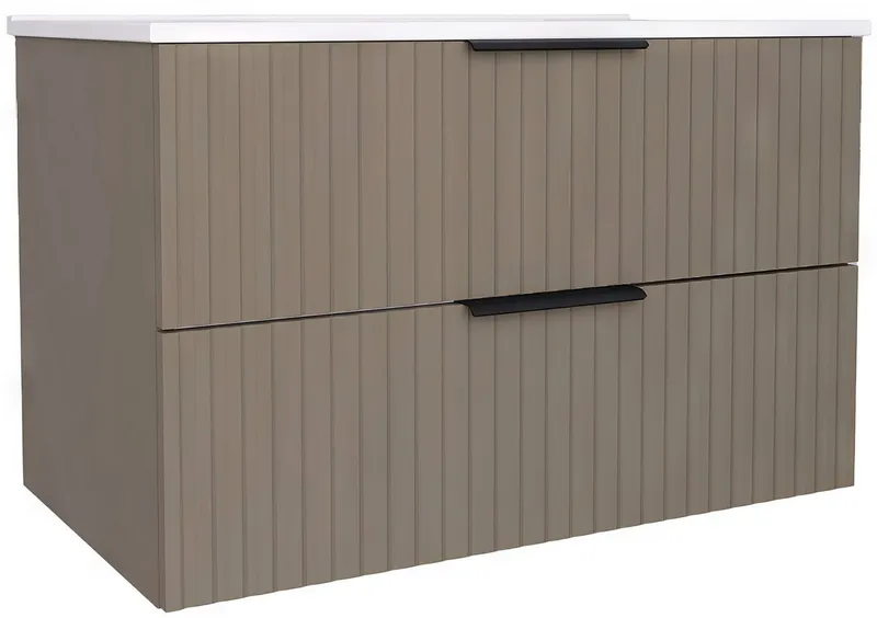 welltime Waschtisch TIBU mit Waschbecken. 2 Schubladen. 2 Breiten (60/80cm) und 4 Farben, Badschrank mit Waschbecken, Softclose, Maße B/H/T: 81,5/53/47 cm, Beige, – Produktbild 1 von 5
