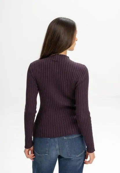 MELA MELA Strickpullover Style NAMARI aus 100% Bio-Baumwolle, Elderberry melange, – Produktbild 2 von 5