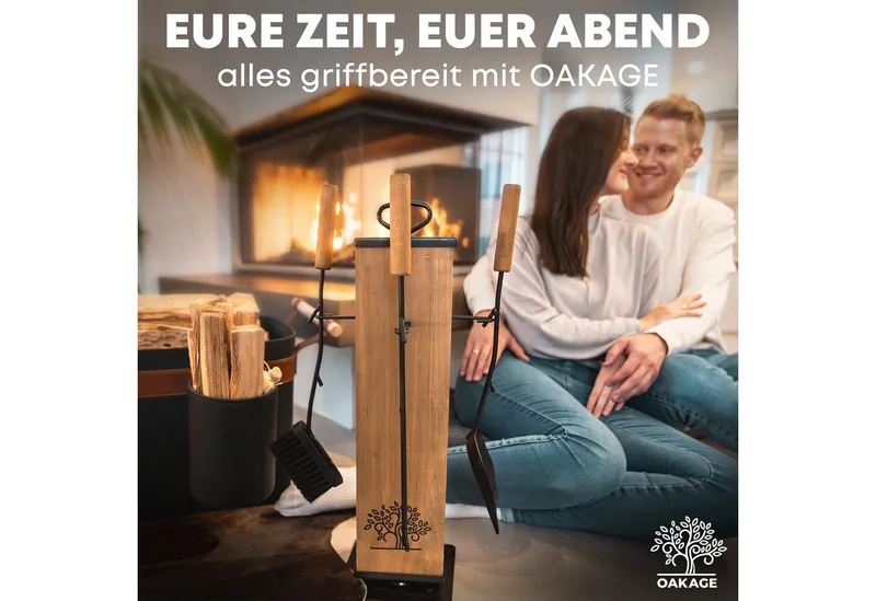 OAKAGE Kamingarnitur Kaminbesteck – Stilvolles Design trifft auf maximale Funktionalität, (Set), Drehbar, Grau, – Produktbild 2 von 5