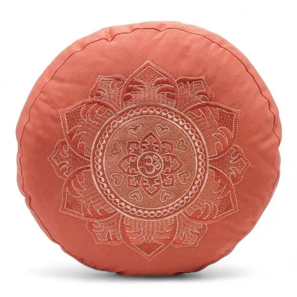 BAGHI BAGHI Meditationskissen Rund Om Bestickung - Sitzhöhe 15cm Bio-Baumwolle kbA, Kornblumenblau, – Produktbild 4 von 4