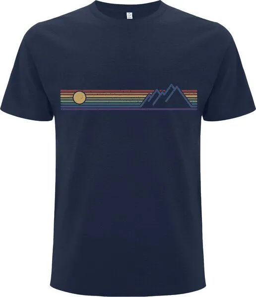 Spreecult Spreecult Retro Berge und Sonne - Bio und Fair - Männer Unisex Shirt, Navy, – Produktbild 2 von 2