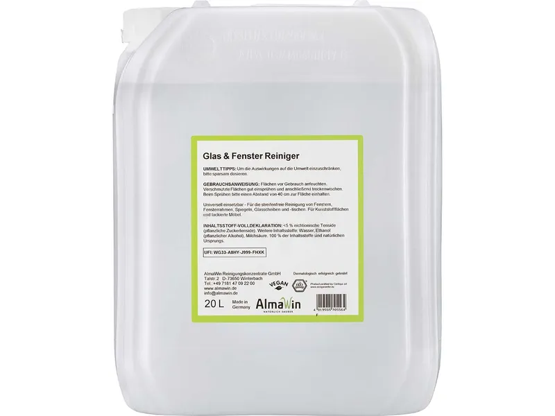 AlmaWin AlmaWin Glasreiniger "Glas & Fenster" Kanister, 20 l, Nachfüllung – Produktbild 1 von 1