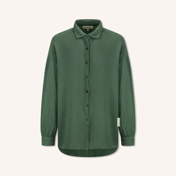 NORDLICHT NORDLICHT Oversize Musselin Bluse Falla aus 100% Bio-Baumwolle, Grün, – Produktbild 2 von 4