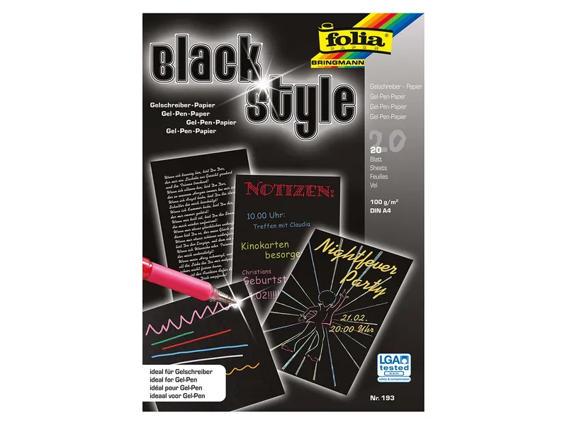 folia folia "Black Style" Gelschreiber Papier, DIN A4, 100 g/m², 20 Blatt – Produktbild 1 von 1