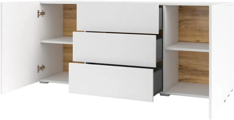 Home affaire Sideboard Ava, Breite 140 cm, hängend und stehend montierbar, moderne grifflose Kommode, Schubladenschrank, 2Türen/3Schubkästen, Weiß, – Produktbild 5 von 5