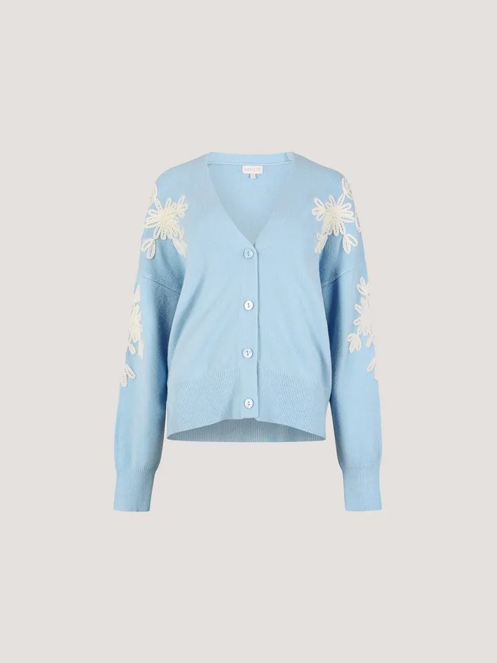 Apricot Apricot Cardigan Cardigan mit Blumenapplikationen mit Stickerei, Blau, – Produktbild 5 von 5