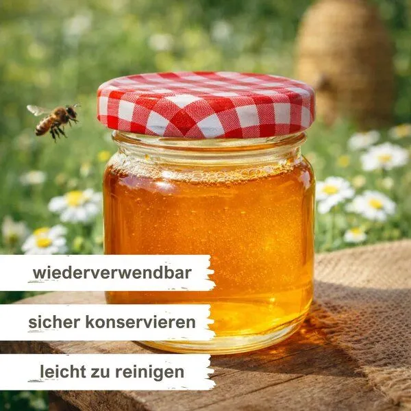 mikken mikken 10 kleine Einmachgläser 40 ml mit Schraubdeckel, Rot-weiss kariert, – Produktbild 2 von 4
