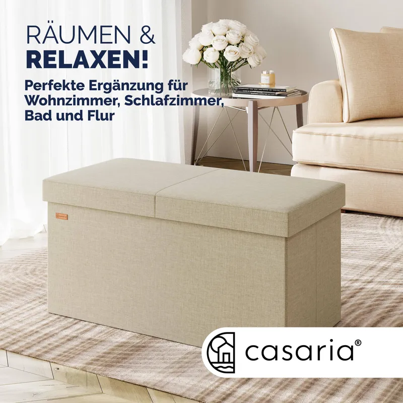 Casaria® Sitzbank Beige 76x38x38cm mit Klappdeckel, Weiß, – Produktbild 2 von 2