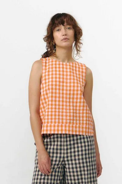 SUITE13LAB Suite13lab Ärmelloses Damentop ARUBA kariert, Orange, – Produktbild 1 von 3