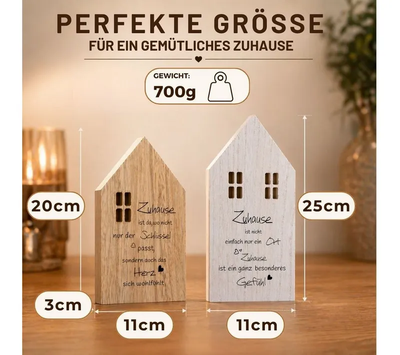 Topanbieter999 Dekoobjekt Holz Deko Häuser mit Sprüchen Set (2er Set weiß/natur), handgearbeitet, FSC 100%, kein Aufbau erforderlich – Produktbild 3 von 5