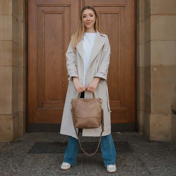 BOWLEANIES TASCHEN BOWLEANIES TASCHEN Mittelgroße Umhängetasche aus Lederfaserstoff, Hellbraun, – Produktbild 3 von 4