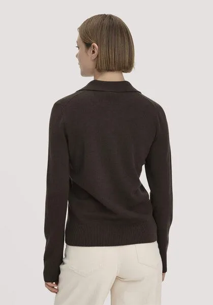 hessnatur hessnatur Polo-Pullover Regular aus Bio-Schurwolle mit Cahsmere, Kakao braun, – Produktbild 2 von 4