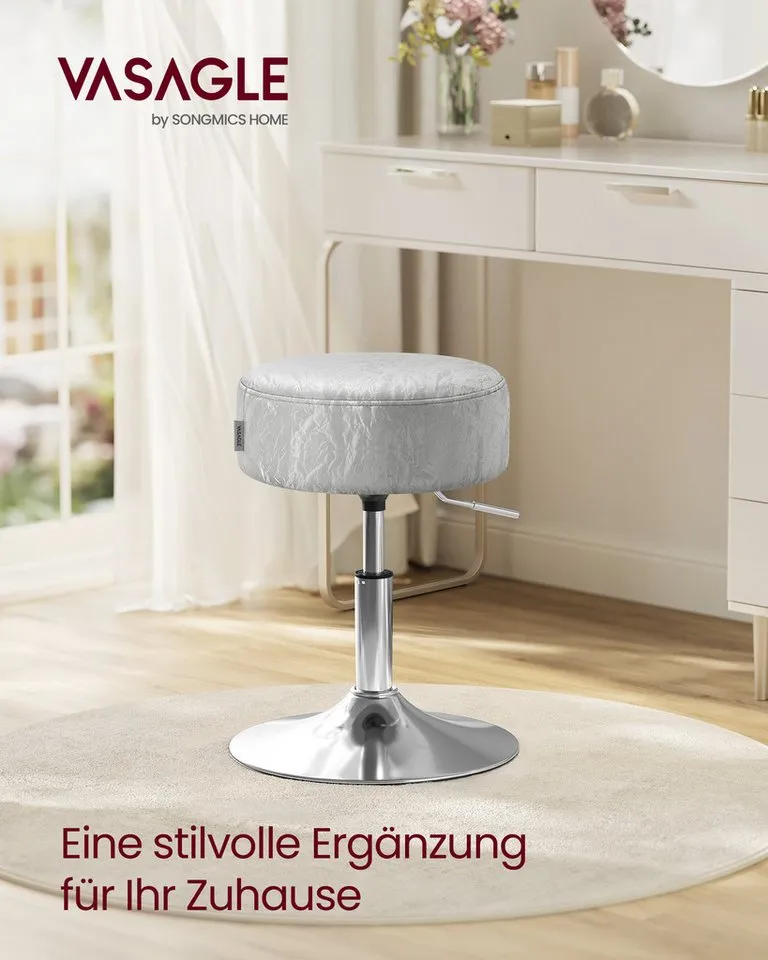 VASAGLE Barhocker Schminkhocker Schminkstuhl höhenverstellbar, 1/2er Set (1 St), für Schlafzimmer, Küche, 360° drehbar, dicke Polsterung, Grau, – Produktbild 2 von 5