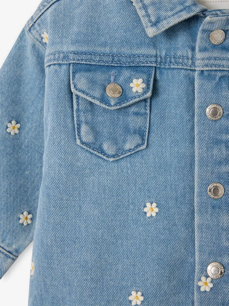 Vertbaudet Baby Jeansjacke mit Gänseblümchen-Stickerei, Blue stone, – Produktbild 3 von 3