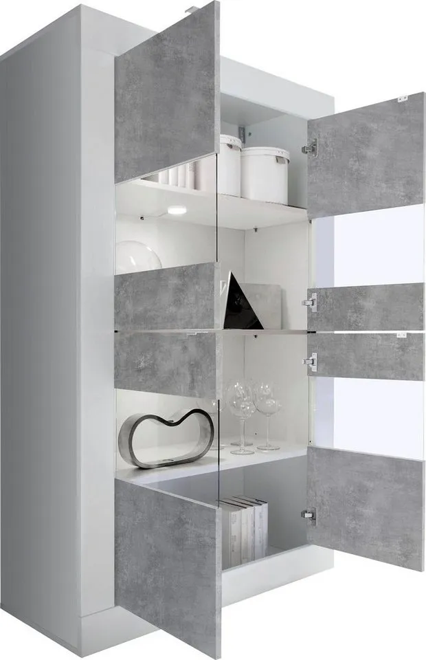 Home affaire Vitrine Basic Höhe 162 cm, Standvitrine mit 4 Türen - Metallgriffe, Stauraumvitrine in moderner Rahmenoptik, Hochschrank, Anrichte, Weiß, – Produktbild 4 von 8