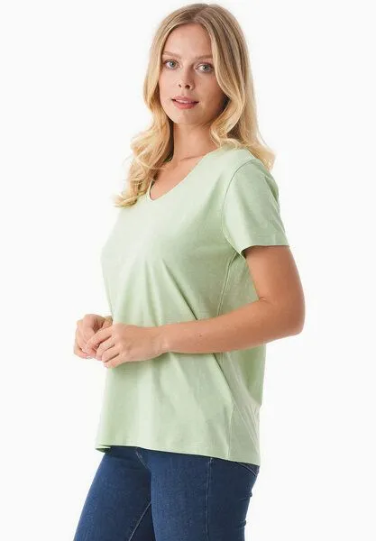 ORGANICATION ORGANICATION Damen Basic T-Shirt aus Bio-Baumwolle mit V-Ausschnitt, Foam green, – Produktbild 4 von 4