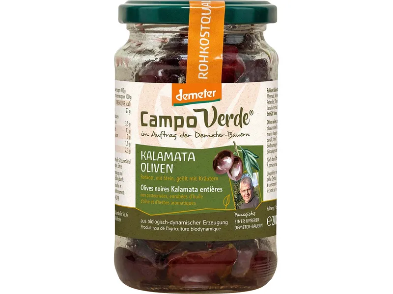 Campo Verde Campo Verde Bio-Kalamata-Oliven mit Stein, geölt mit Kräutern, 170 g – Produktbild 1 von 1