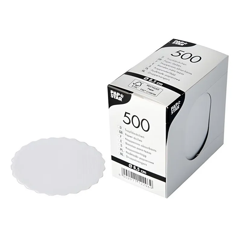 PAPSTAR PAPSTAR Tassenuntersetzer Tropfdeckchen rund Ø 8,5 cm weiss 500 Stk, Weiß, – Produktbild 1 von 4