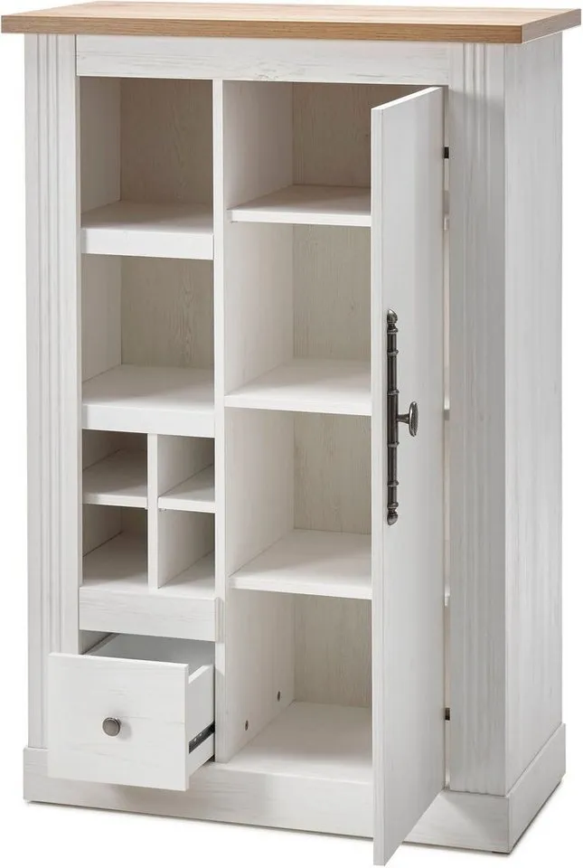 OTTO home Wohnwand Westminster, Anbauwand im Landhausstil, Komplettset, Wohnzimmer-Set, (Set, 4-St), Set besteht aus 1 Vitrine, 1 Lowboard, 1 Kommode und 1 Wandregal, Weiß, – Produktbild 3 von 8