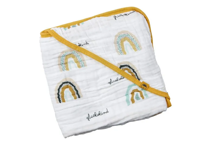 Mama Poppins Germany Mama Poppins Germany Kapuzenhandtuch Kapuzenhandtuch mit süßen Schriftzügen aus 100% Bio-Baumwolle, nachhaltig aus 100% Bio-Baumwolle, Bunt, – Produktbild 1 von 4