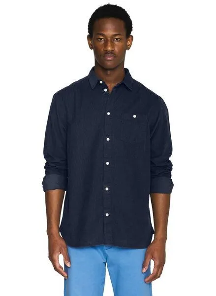 KnowledgeCotton Apparel KnowledgeCotton Apparel Cord Hemd - Baby cord custom fit shirt - aus Bio-Baumwolle, Blau (total eclipse), – Produktbild 3 von 5