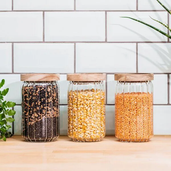 Econovo Econovo Vorratsgläser mit Holzdeckel | 700ml (Set 3-tlg.) | Kollektion Gemustert – Produktbild 2 von 4