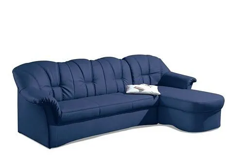 DOMO collection Ecksofa Papenburg, zeitlose Rückensteppung, elegante Formensprache, L-Form, in großer Farbvielfalt, wahlweise mit Bettfunktion, Blau, – Produktbild 3 von 5