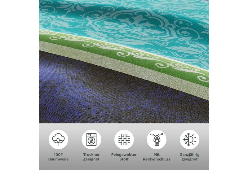 OTTO home Bettwäsche Sonnenham, Renforcé, 2 teilig, in Gr. 135x200 oder 155x220 cm, 100% Baumwolle, Paisley, Blau, – Produktbild 1 von 7