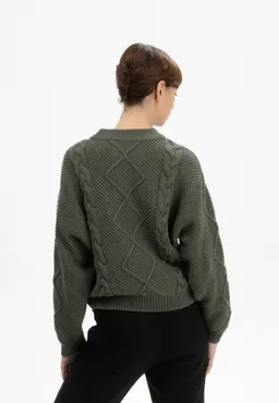 MELA MELA Damen vegan Strickpullover Cable Samaira Grün Melange – Produktbild 1 von 1