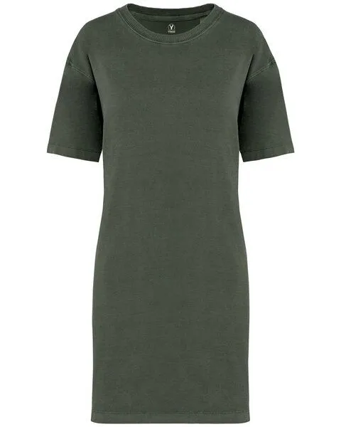 YTWOO YTWOO Ausgewaschenes Damen T-Shirt Kleid aus 100% Bio-Baumwolle, Khaki, – Produktbild 1 von 2