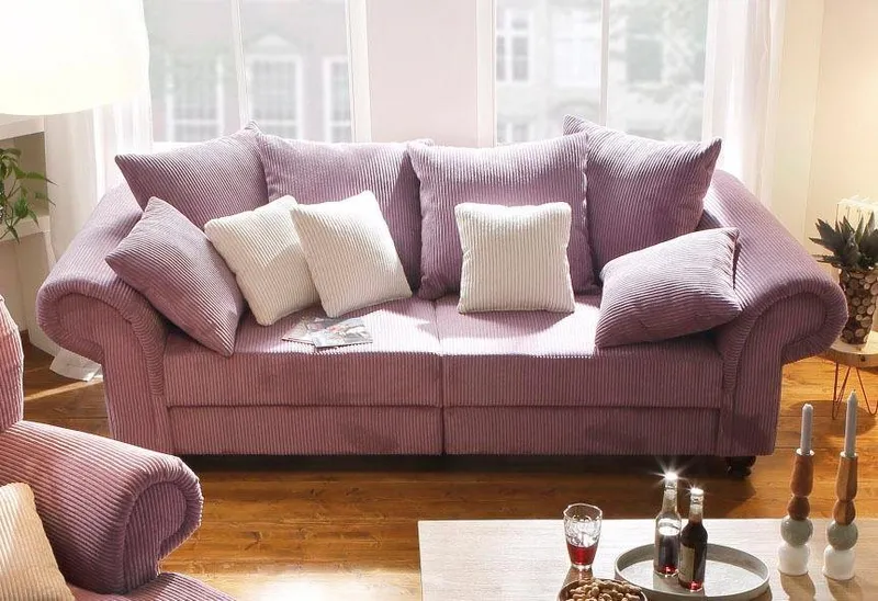Home affaire Big-Sofa King Henry Mega Sofa, viel Platz, Breite 242cm, Federkern, in legerer Polsterung und vielen losen Kissen, Lila, – Produktbild 2 von 5